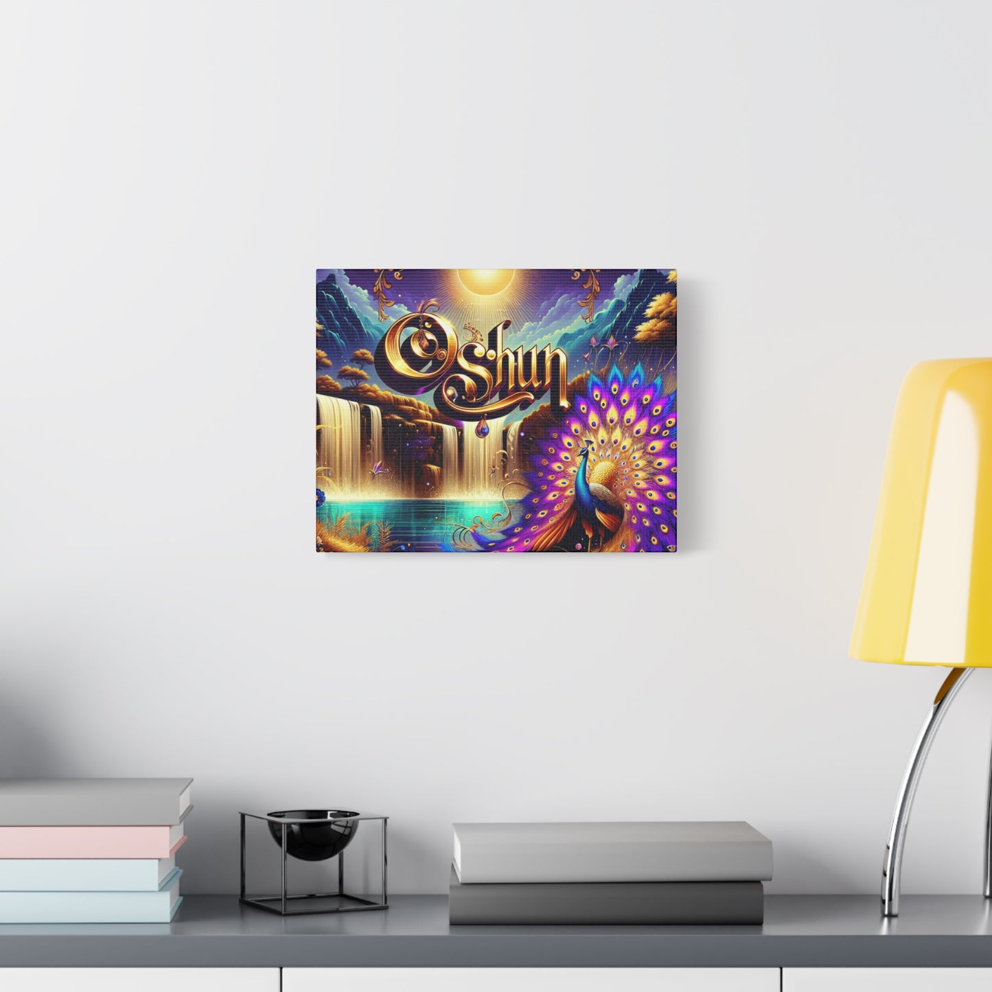 Oshun-Inspired Matte Canvas Wall Art - Vibrant Peacock and Waterfall Decor