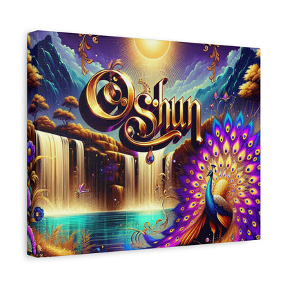 Oshun-Inspired Matte Canvas Wall Art - Vibrant Peacock and Waterfall Decor