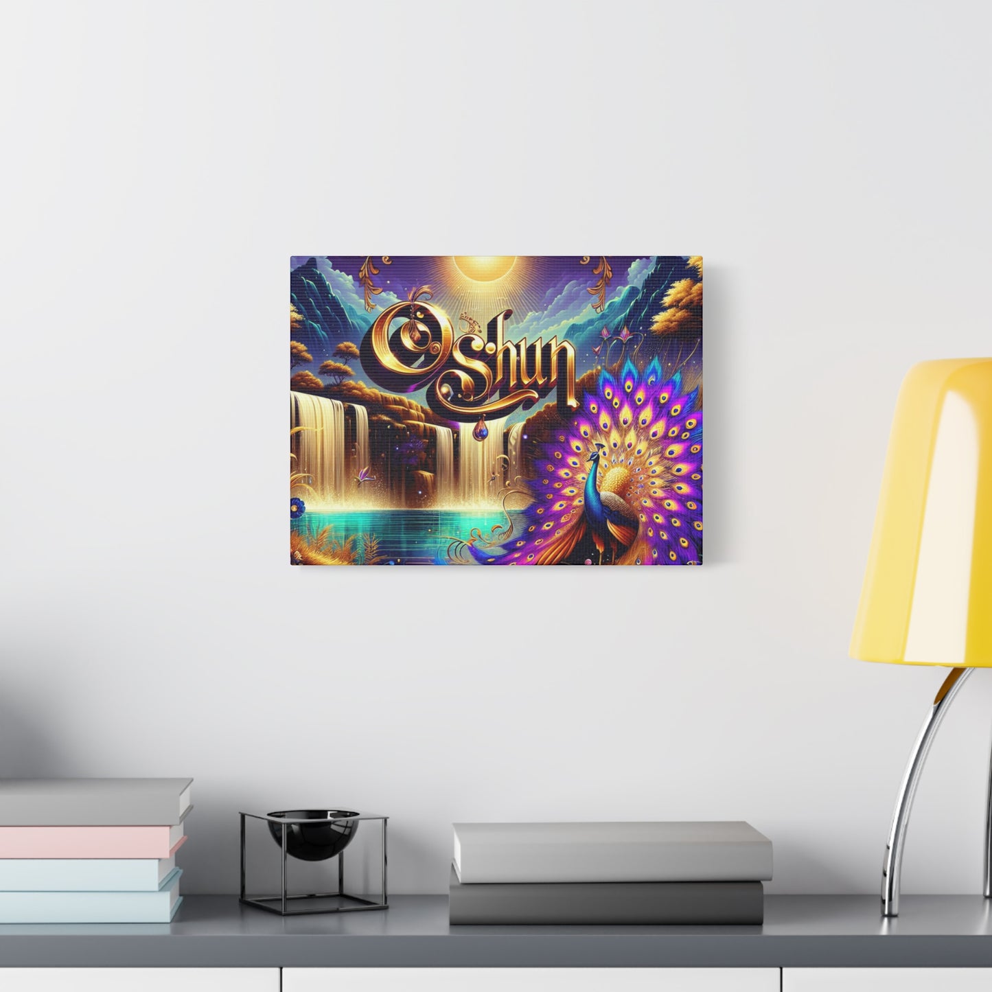 Oshun-Inspired Matte Canvas Wall Art - Vibrant Peacock and Waterfall Decor