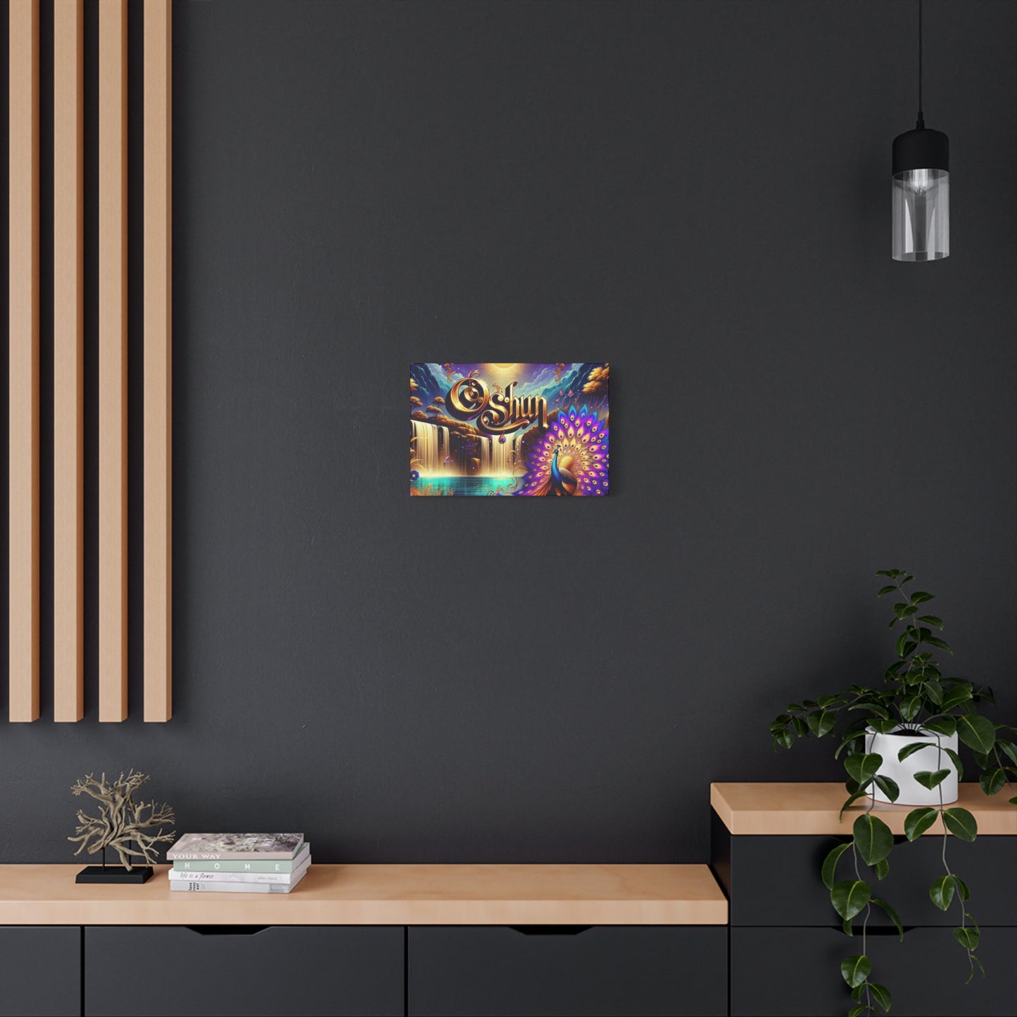 Oshun-Inspired Matte Canvas Wall Art - Vibrant Peacock and Waterfall Decor