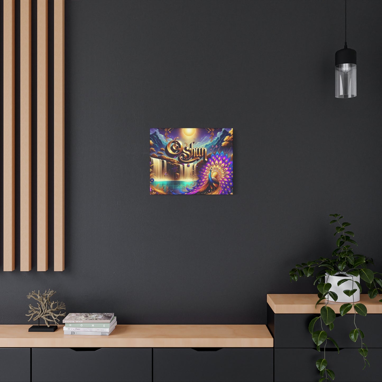 Oshun-Inspired Matte Canvas Wall Art - Vibrant Peacock and Waterfall Decor
