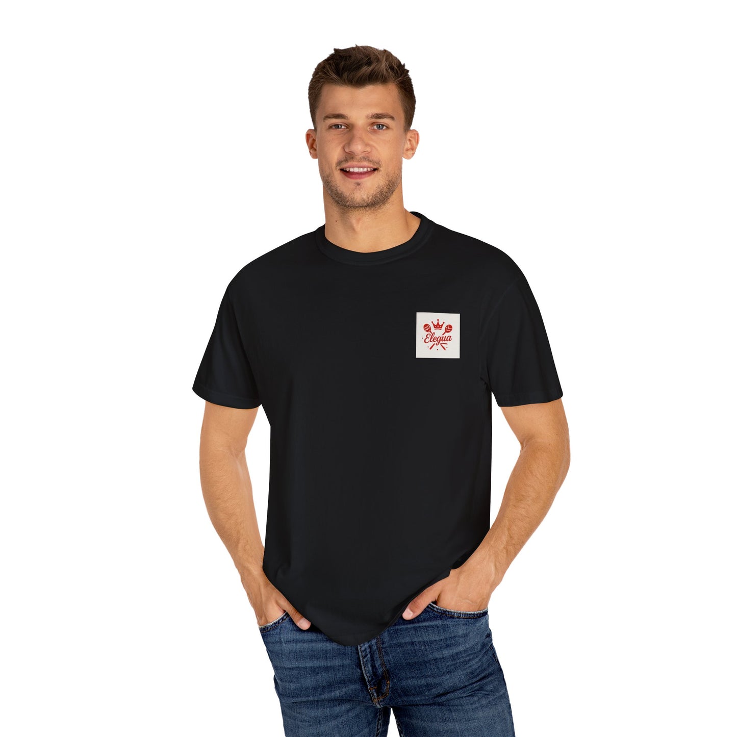 Elegua Pocket Design Unisex Garment-Dyed T-Shirt | Yoruba-sabor LLC